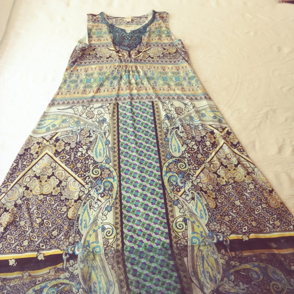 World Unity Multi Colored Maxi Dress with Sheer